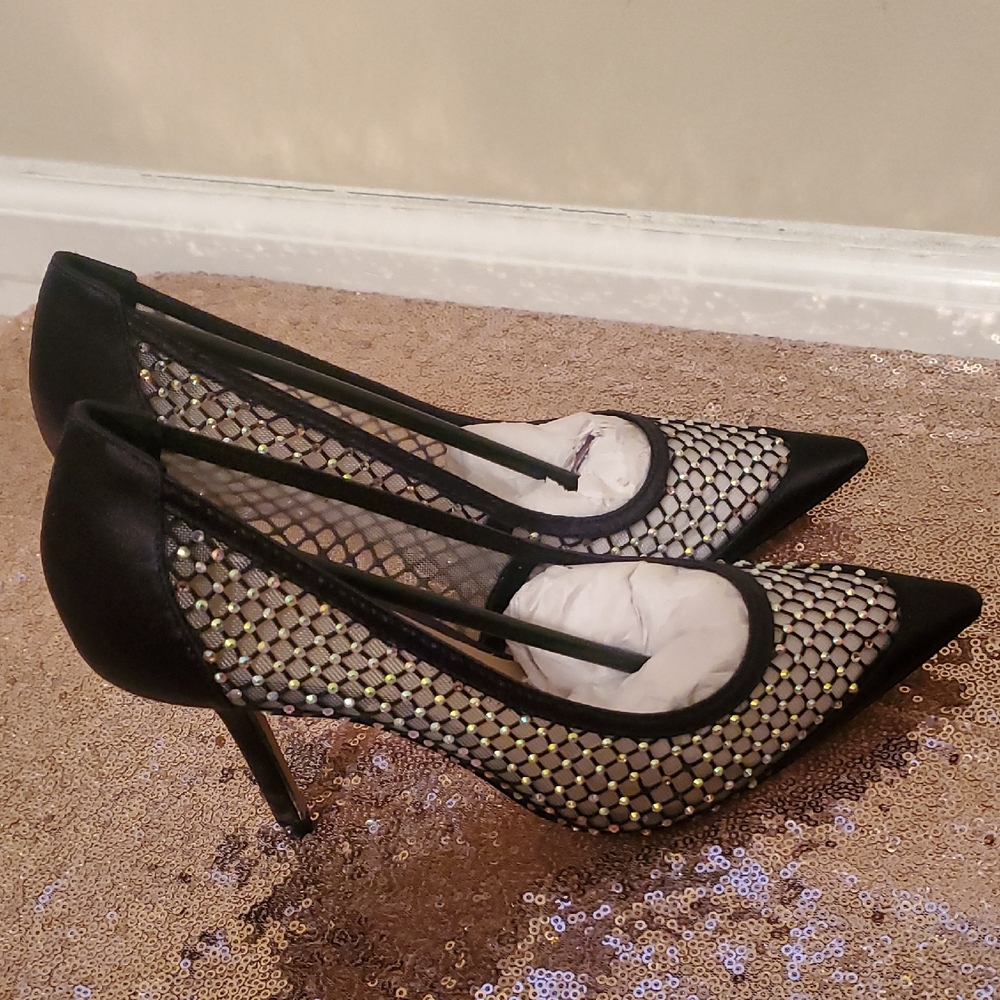 Aldo Elegant Black Mesh With Rhinestones Stiletto Heels